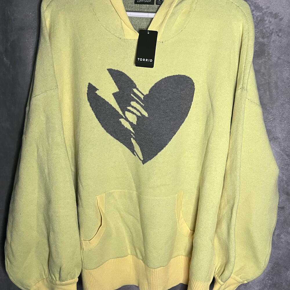 Torrid Lovesick Yellow Sweater Hoodie Skull Graphic